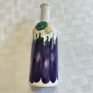 Handcrafted Ceramic eggplant bottle with Purple and Green Accents
